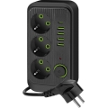 Stikdåse med afbryder LINEA 3x230V + 5xUSB A/C 1,5 m SCHUKO sort