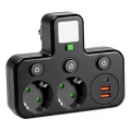 Stikdåse med afbryder og LED-belysning LINEA PRO 2x Schuko-udtag + 3x USB A/C 4000K sort