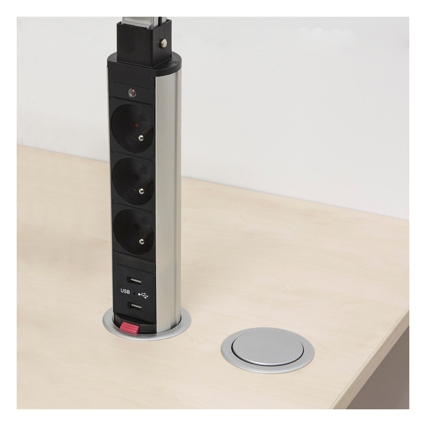 Stikdåse til bordplade 2x230V + 2xUSB