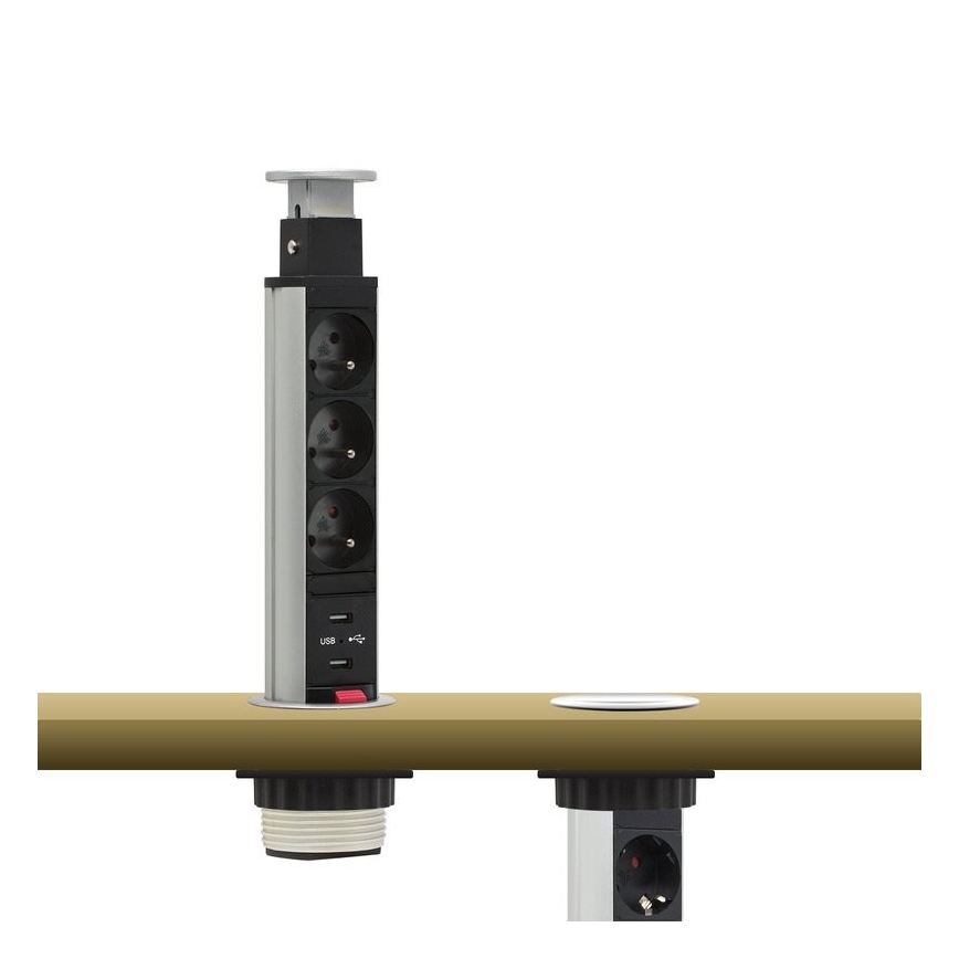 Stikdåse til bordplade 2x230V + 2xUSB