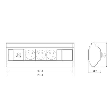 Stikdåse til hjørne 3x 230V + USB-A 3,1A + USB-C 15,5W 230V