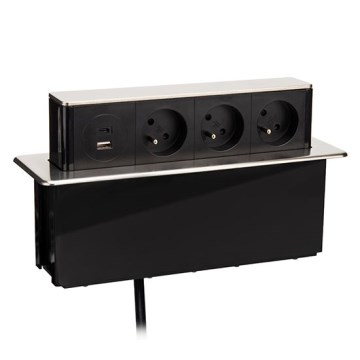 Stikkolonne til bordplade 3x230V + USB-A + USB-C