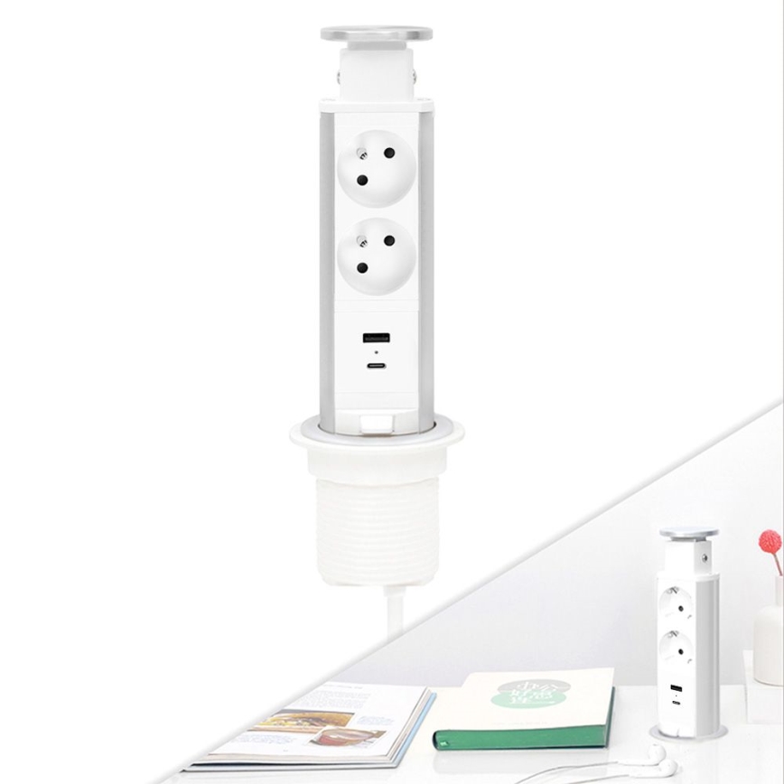 Stikkolonne til bordplade med 2x230V + USB-A + USB-C