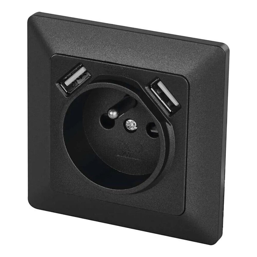 Stikkontakt med USB 250V/16A antracit
