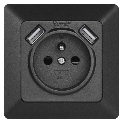 Stikkontakt med USB 250V/16A antracit