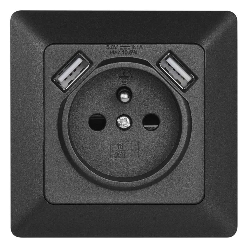 Stikkontakt med USB 250V/16A antracit