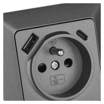 Stikkontakt til hjemmet med USB-A+USB-C, fransk (Type E), 250V/16A, antracit