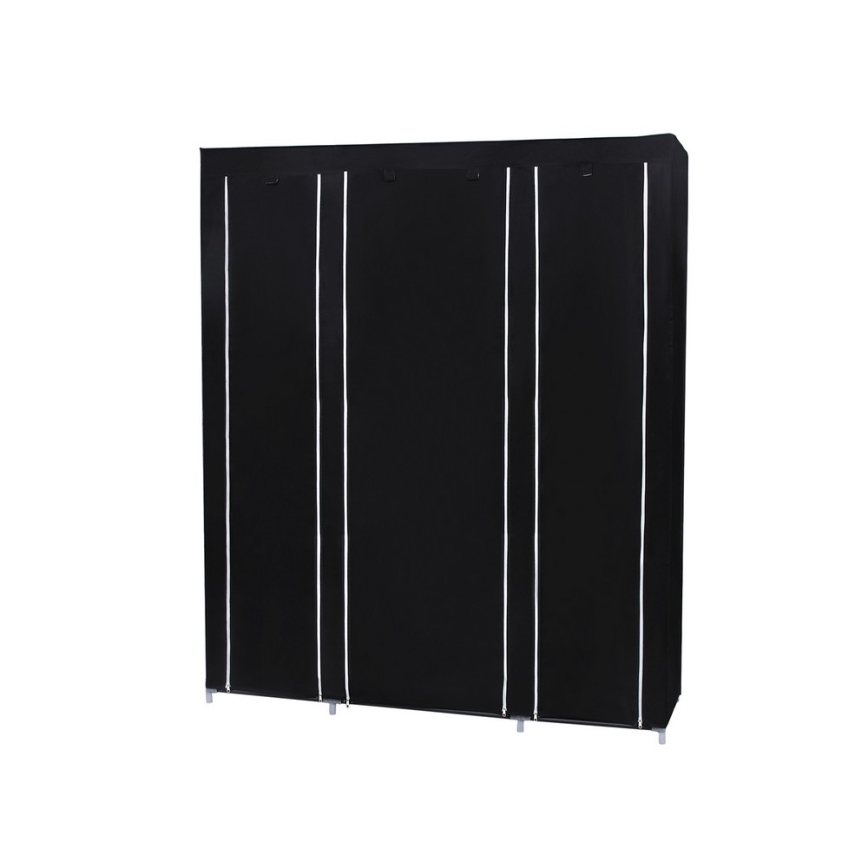 Stofskab med hylder og tøjstang MATIS 150x175x45 cm sort