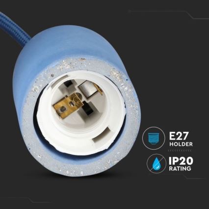 Strømkabel 1xE27/60W/230V beton/blå