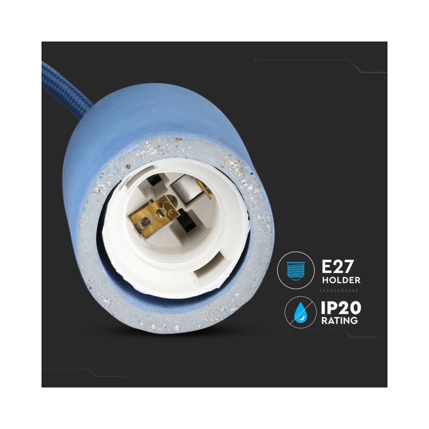 Strømkabel 1xE27/60W/230V beton/blå