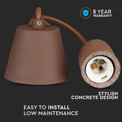 Strømkabel 1xE27/60W/230V beton/brun