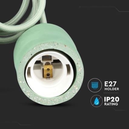Strømkabel 1xE27/60W/230V beton/grøn