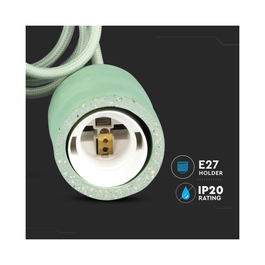 Strømkabel 1xE27/60W/230V beton/grøn
