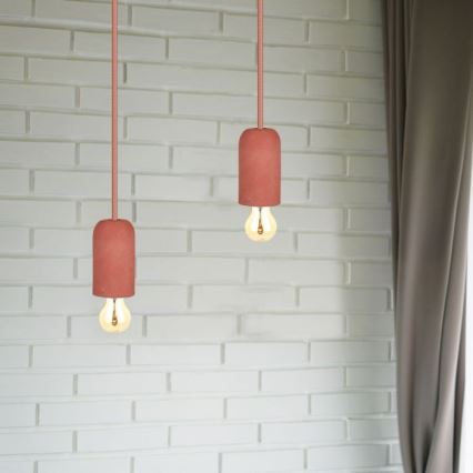Strømkabel 1xE27/60W/230V beton/rød