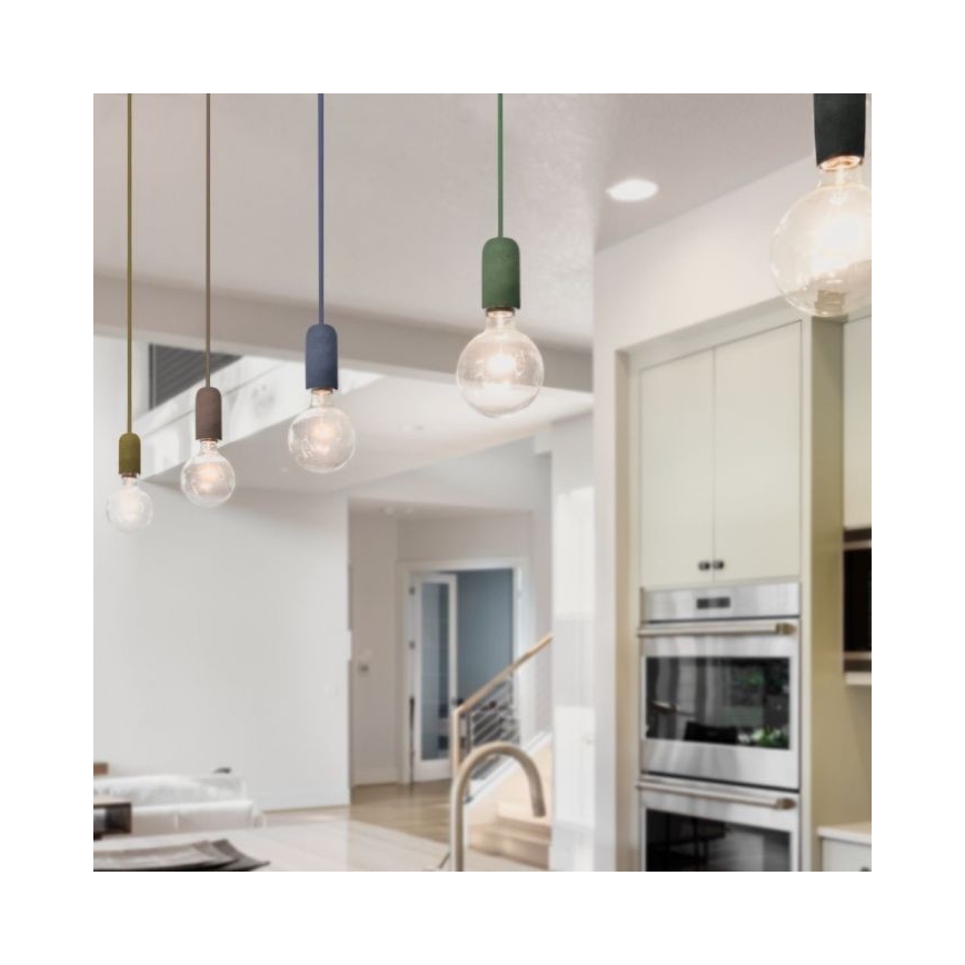 Strømkabel 1xE27/60W/230V beton/rød