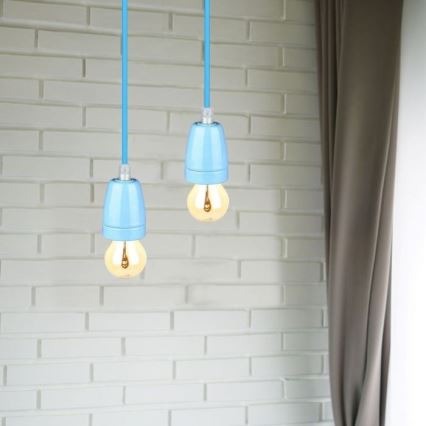 Strømkabel 1xE27/60W/230V blå/porcelæn