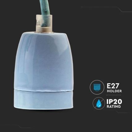 Strømkabel 1xE27/60W/230V blå/porcelæn
