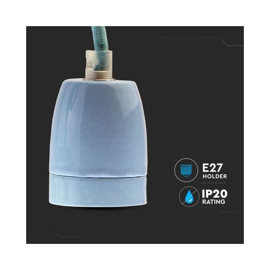 Strømkabel 1xE27/60W/230V blå/porcelæn