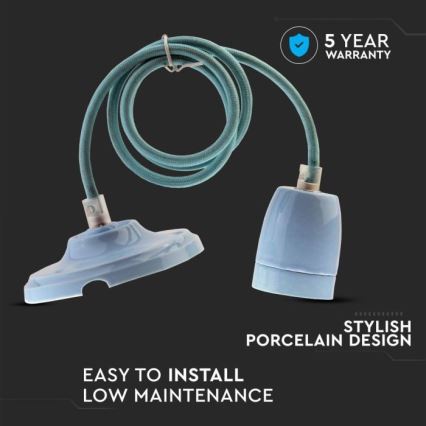 Strømkabel 1xE27/60W/230V blå/porcelæn