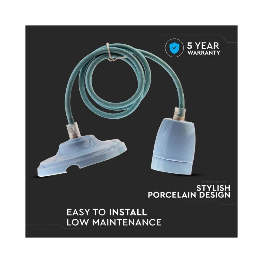 Strømkabel 1xE27/60W/230V blå/porcelæn