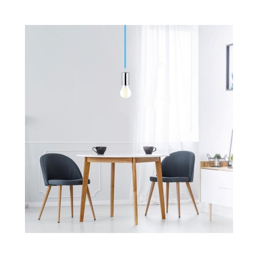 Strømkabel 1xE27/60W/230V blå/skinnende krom