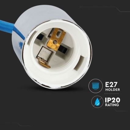 Strømkabel 1xE27/60W/230V blå/skinnende krom