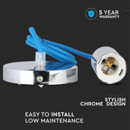 Strømkabel 1xE27/60W/230V blå/skinnende krom