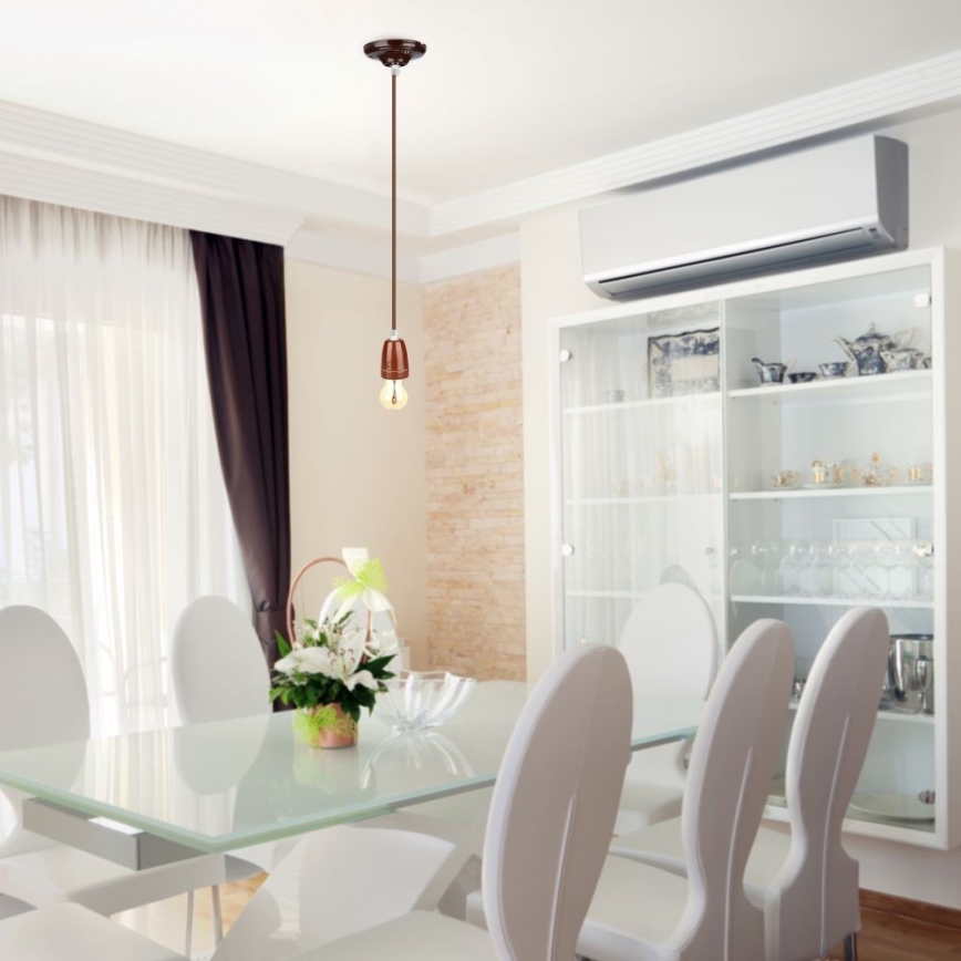 Strømkabel 1xE27/60W/230V brun/porcelæn