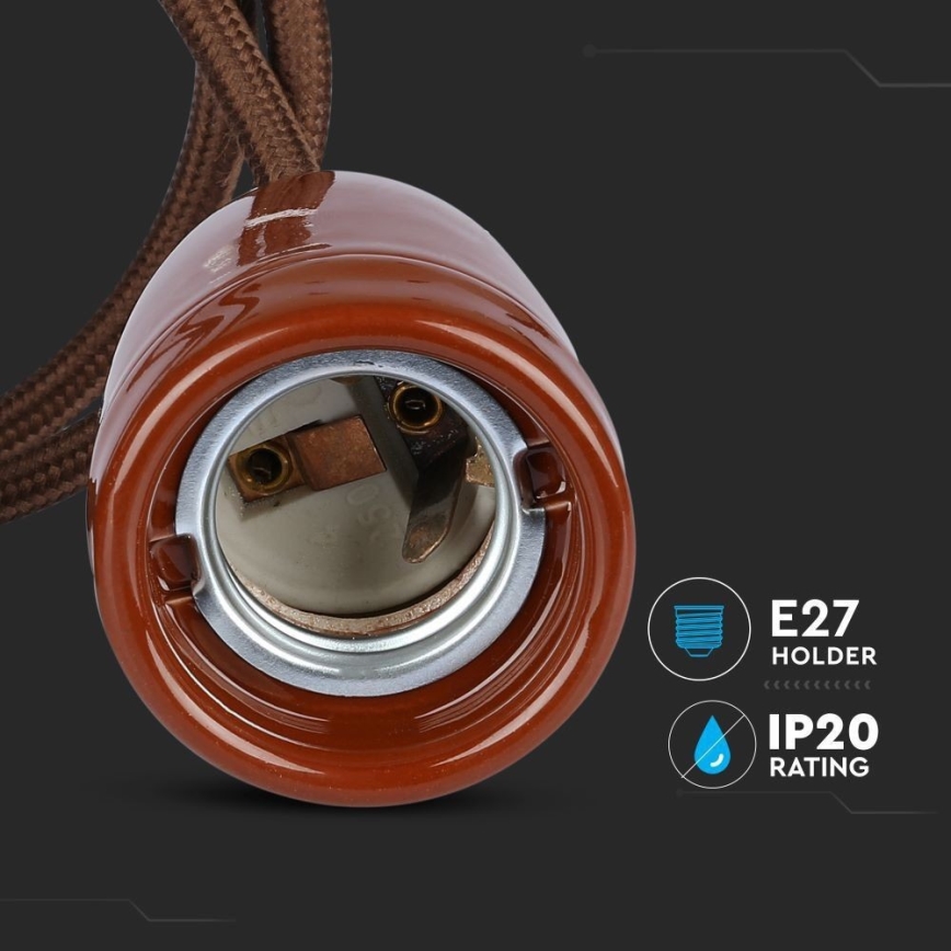 Strømkabel 1xE27/60W/230V brun/porcelæn