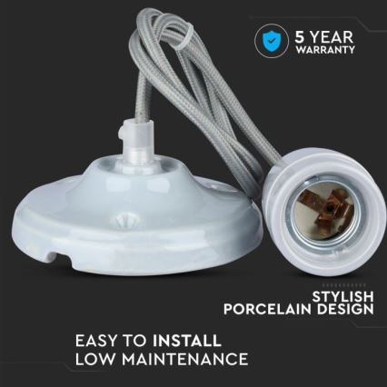 Strømkabel 1xE27/60W/230V grå/porcelæn