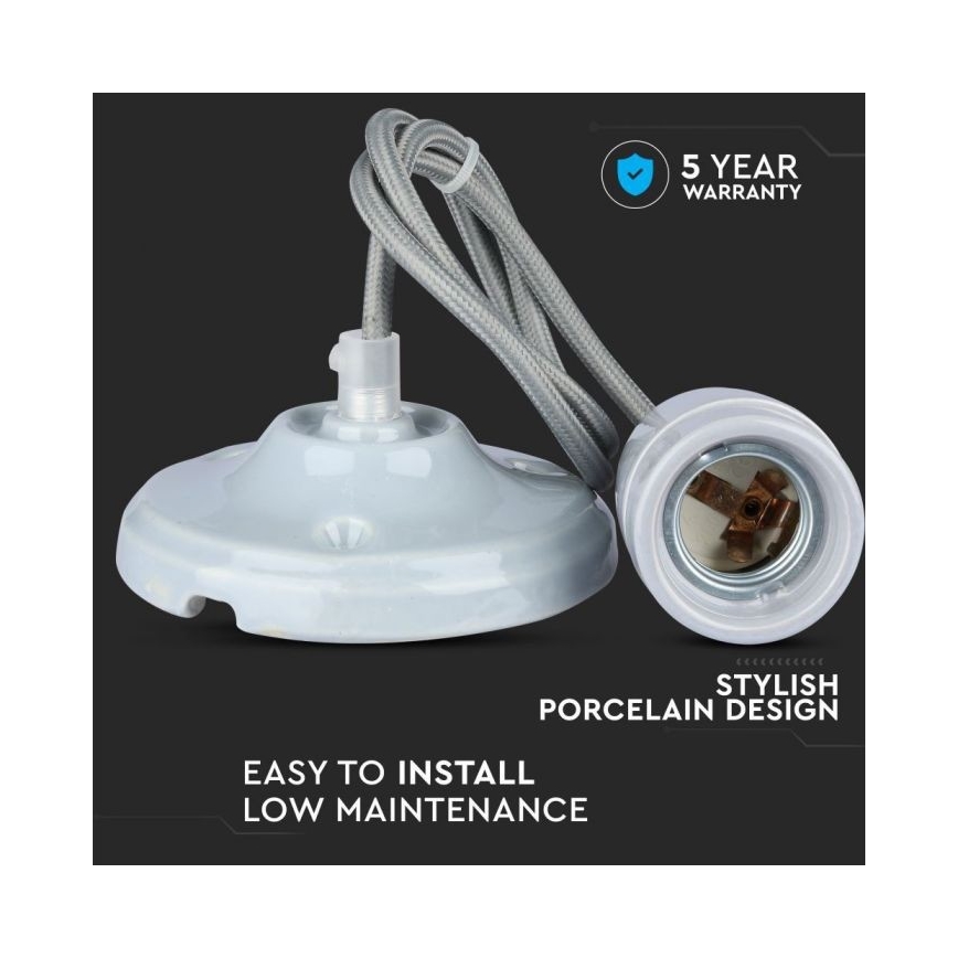 Strømkabel 1xE27/60W/230V grå/porcelæn