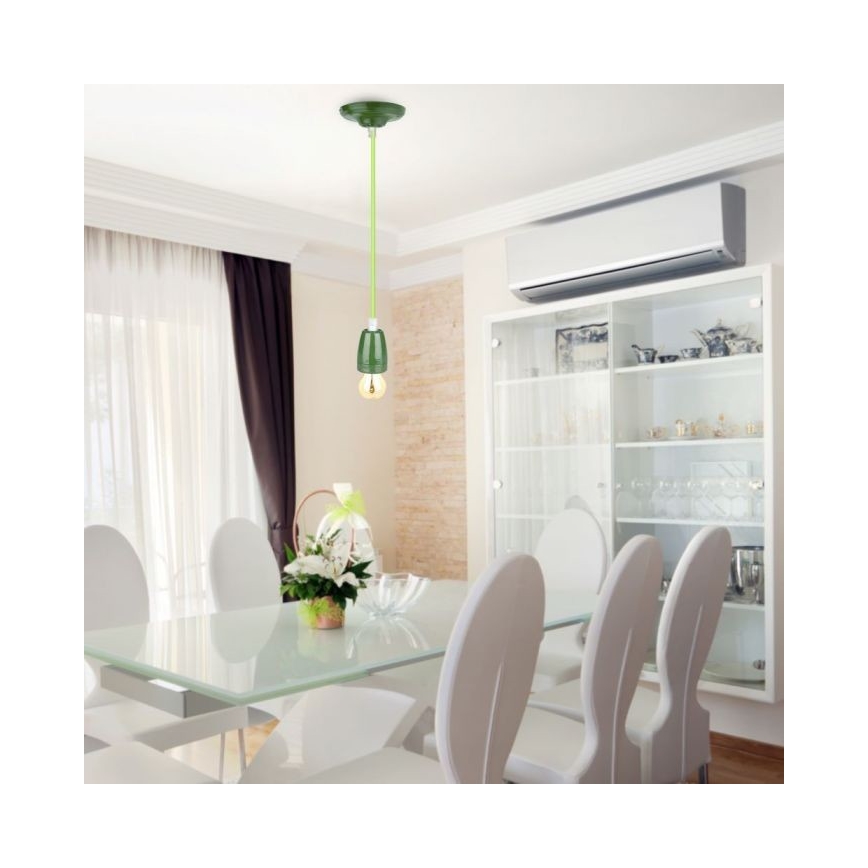 Strømkabel 1xE27/60W/230V grøn/porcelæn