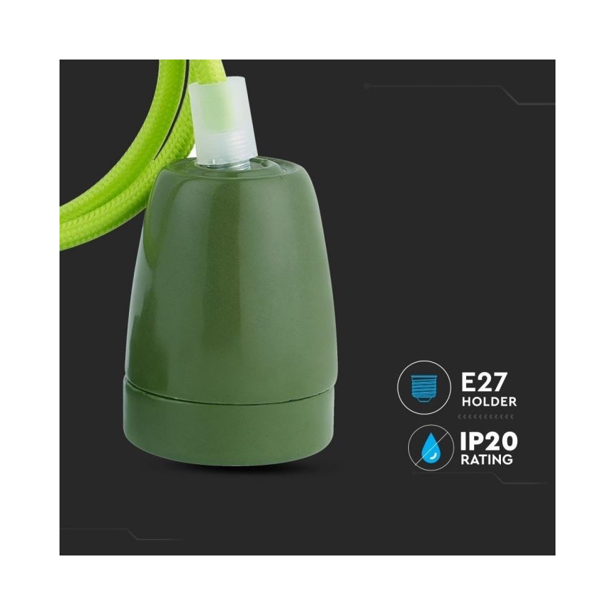 Strømkabel 1xE27/60W/230V grøn/porcelæn