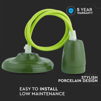 Strømkabel 1xE27/60W/230V grøn/porcelæn