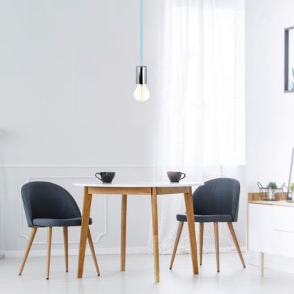 Strømkabel 1xE27/60W/230V lyseblå/skinnende krom