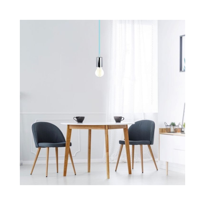Strømkabel 1xE27/60W/230V lyseblå/skinnende krom
