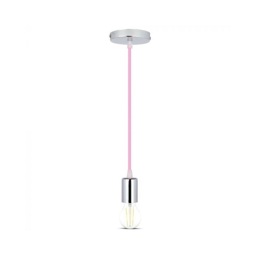 Strømkabel 1xE27/60W/230V lyserød/skinnende krom