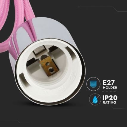 Strømkabel 1xE27/60W/230V lyserød/skinnende krom