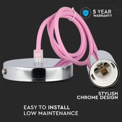 Strømkabel 1xE27/60W/230V lyserød/skinnende krom