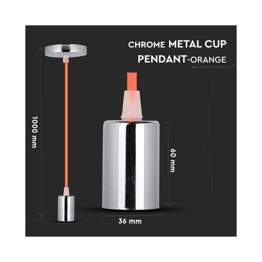 Strømkabel 1xE27/60W/230V orange/skinnende krom
