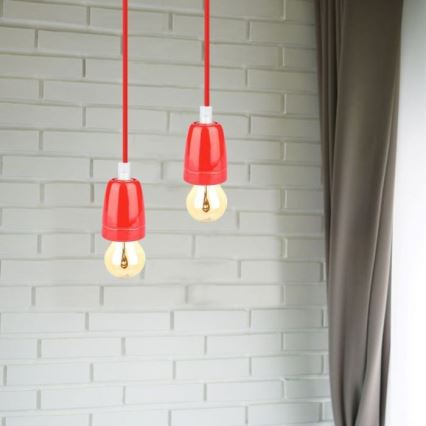 Strømkabel 1xE27/60W/230V rød/porcelæn