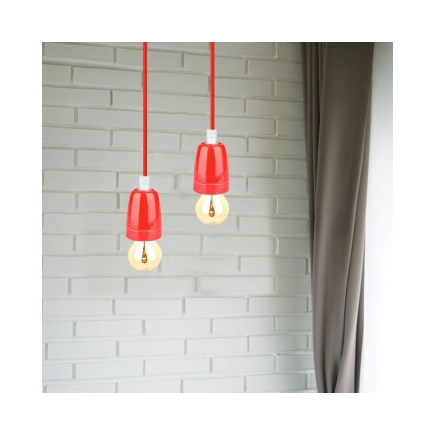 Strømkabel 1xE27/60W/230V rød/porcelæn