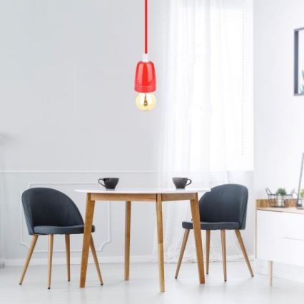 Strømkabel 1xE27/60W/230V rød/porcelæn