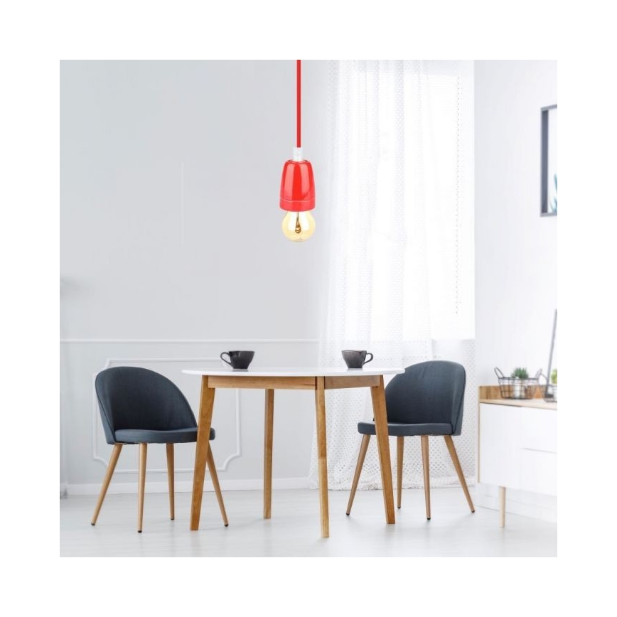 Strømkabel 1xE27/60W/230V rød/porcelæn