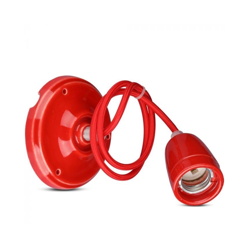 Strømkabel 1xE27/60W/230V rød/porcelæn