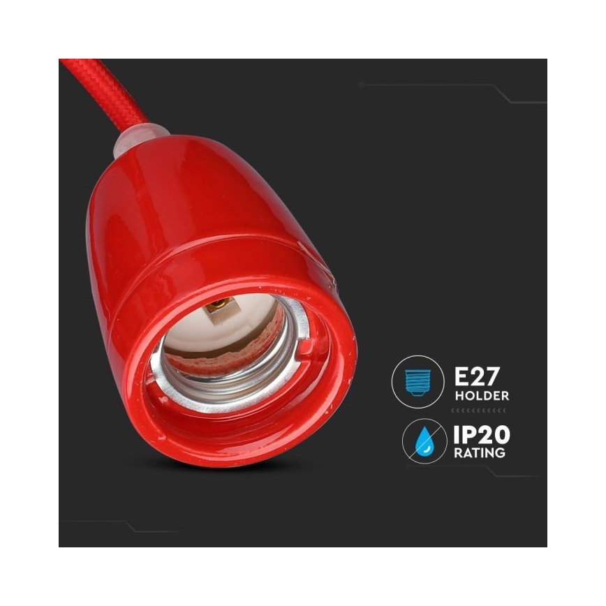 Strømkabel 1xE27/60W/230V rød/porcelæn