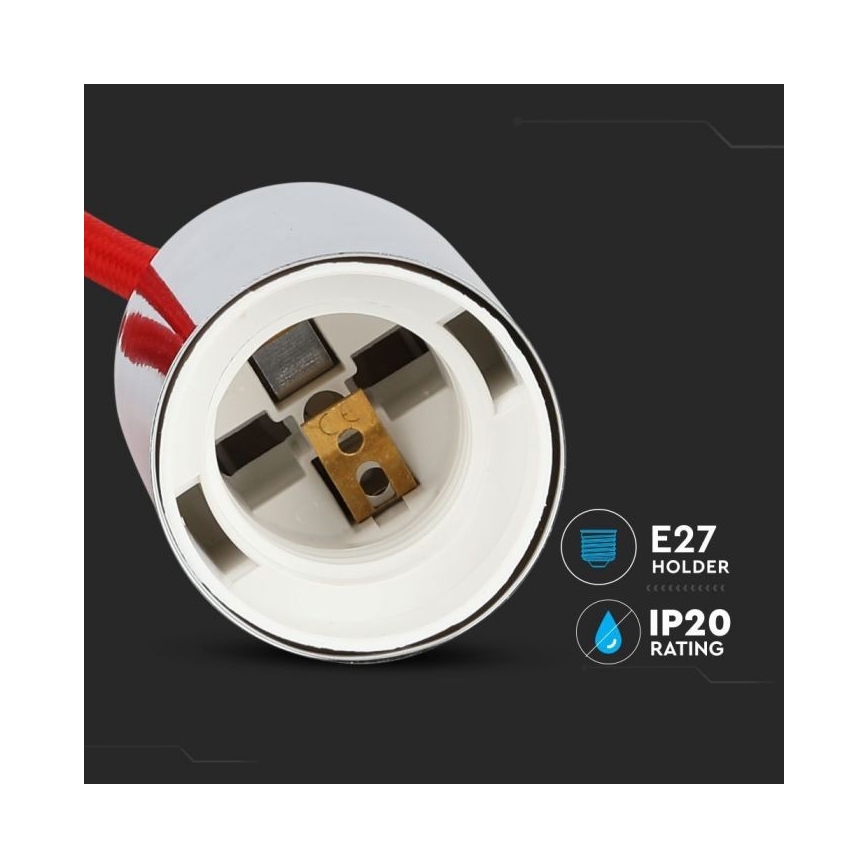 Strømkabel 1xE27/60W/230V rød/skinnende krom