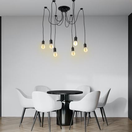 Strømkabel 6xE27/60W/230V edderkop sort