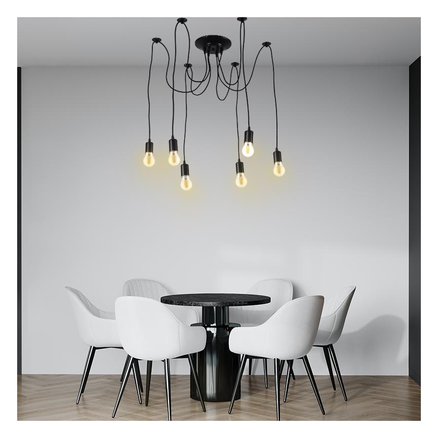 Strømkabel 6xE27/60W/230V edderkop sort
