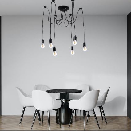 Strømkabel 6xE27/60W/230V edderkop sort
